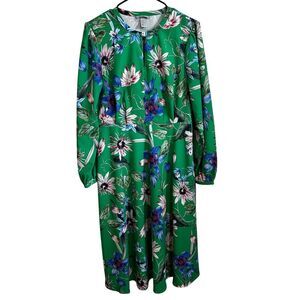 H&M Green Floral Long Sleeve Midi Dress Romantic‎ Spring Summer Occasion Size 12